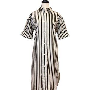 ARKET Cream & Black Vertical Stripe Cotton Dress (6)